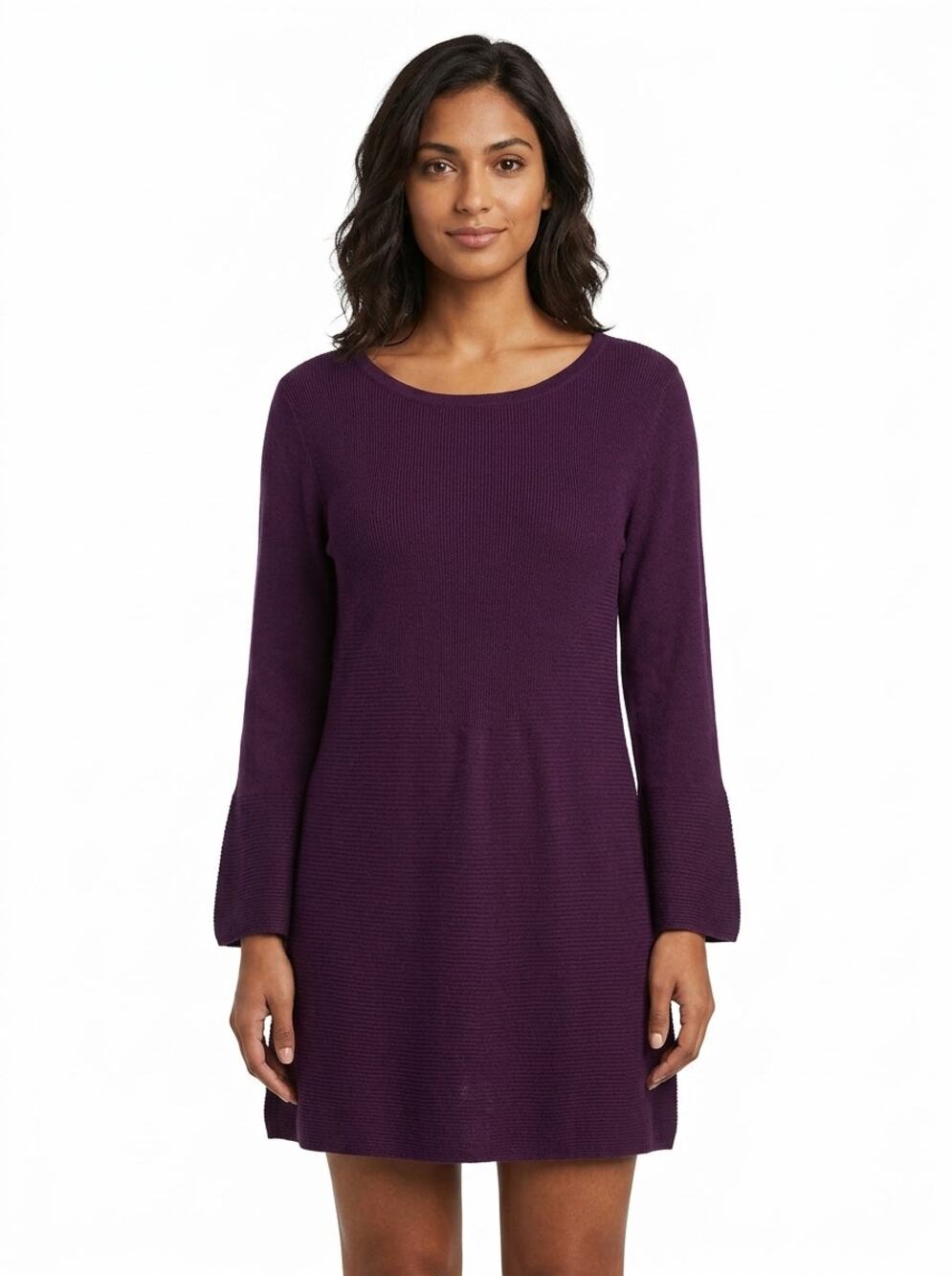 Lord & Taylor Purple Knit Bell Sleeve Scoop Neck Sweater Dress Women Size M